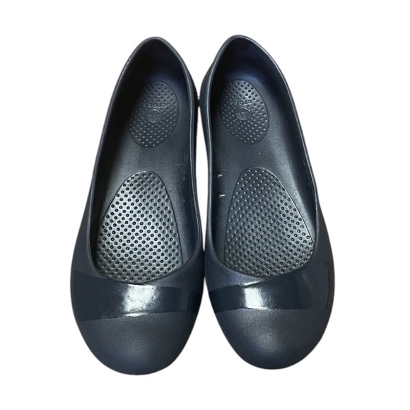 Crocs Gianna Alice Ballet Flats Womens 8 Black Shiny Cap Toe Slip On Comfort - Picture 3 of 13